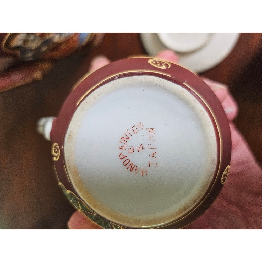Hand Painted Tea Set Vintage Red Moriage Immortals Porcelain 9pc Set - Picture 5 of 9